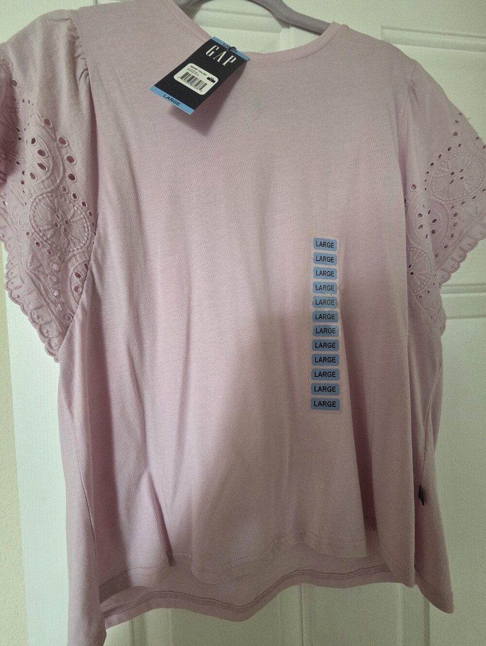 GAP Light Pink Cotton Tee with Eyelet Short Sleeves - Large